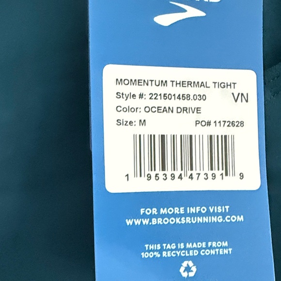 NWT Brooks Women’s Momentum Thermal Tights - Dark Teal/ “ocean drive” - Picture 5 of 5